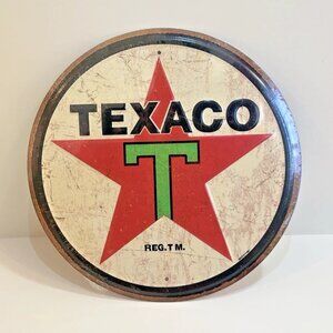 Texaco Gas And Oil Round 12" Retro Metal Rustic Sign Gas Station Wall Art Decor